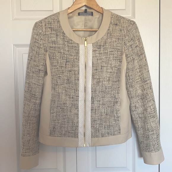 Jones New York Zip Tweed & Pleather Blazer - Picture 1 of 4